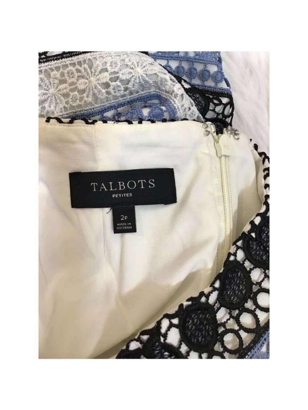 Talbots Womens Straight Skirt Blue 2P Mini Crochet Lace Overlay Zip Petites - Picture 4 of 5
